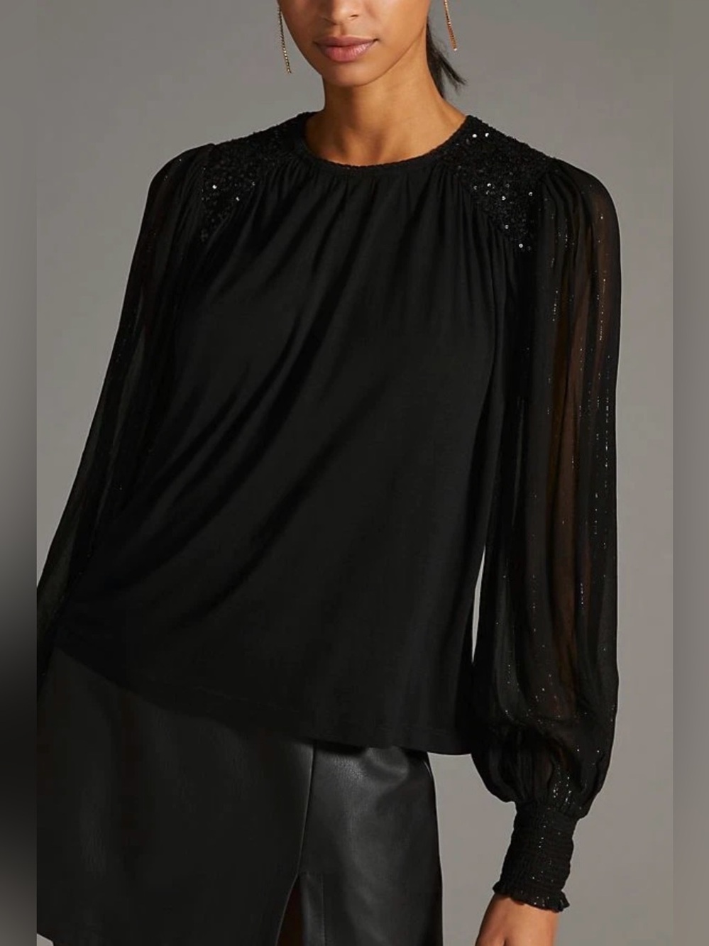 Anthropologie BL-NK Sequin-Embellished Blouse NWT Size Medium
